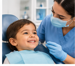 Child smiling at dentist during first dental visit
