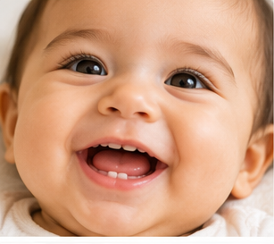 Baby smiling with first tooth